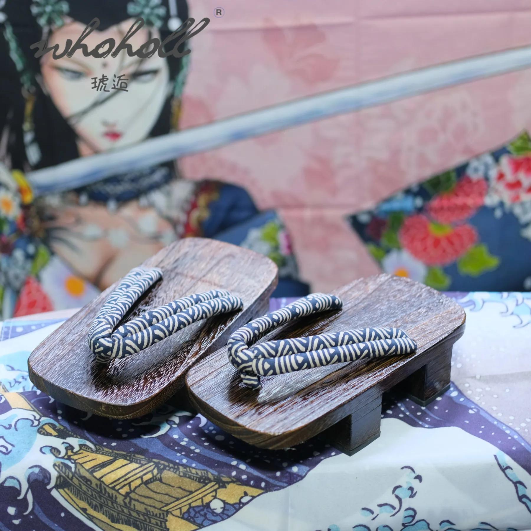 Japanese Wooden Geta Summer Man Women Slippers Two-teeth Thick Platform Coplay Costumes Shoes Flip Flops Animation C